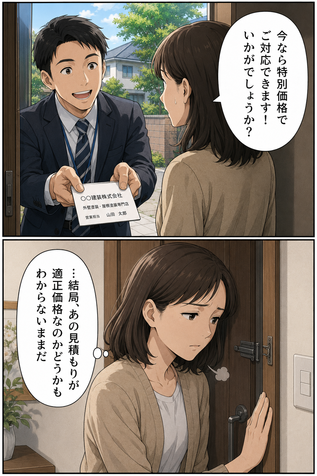 訪問営業に困惑する女性
