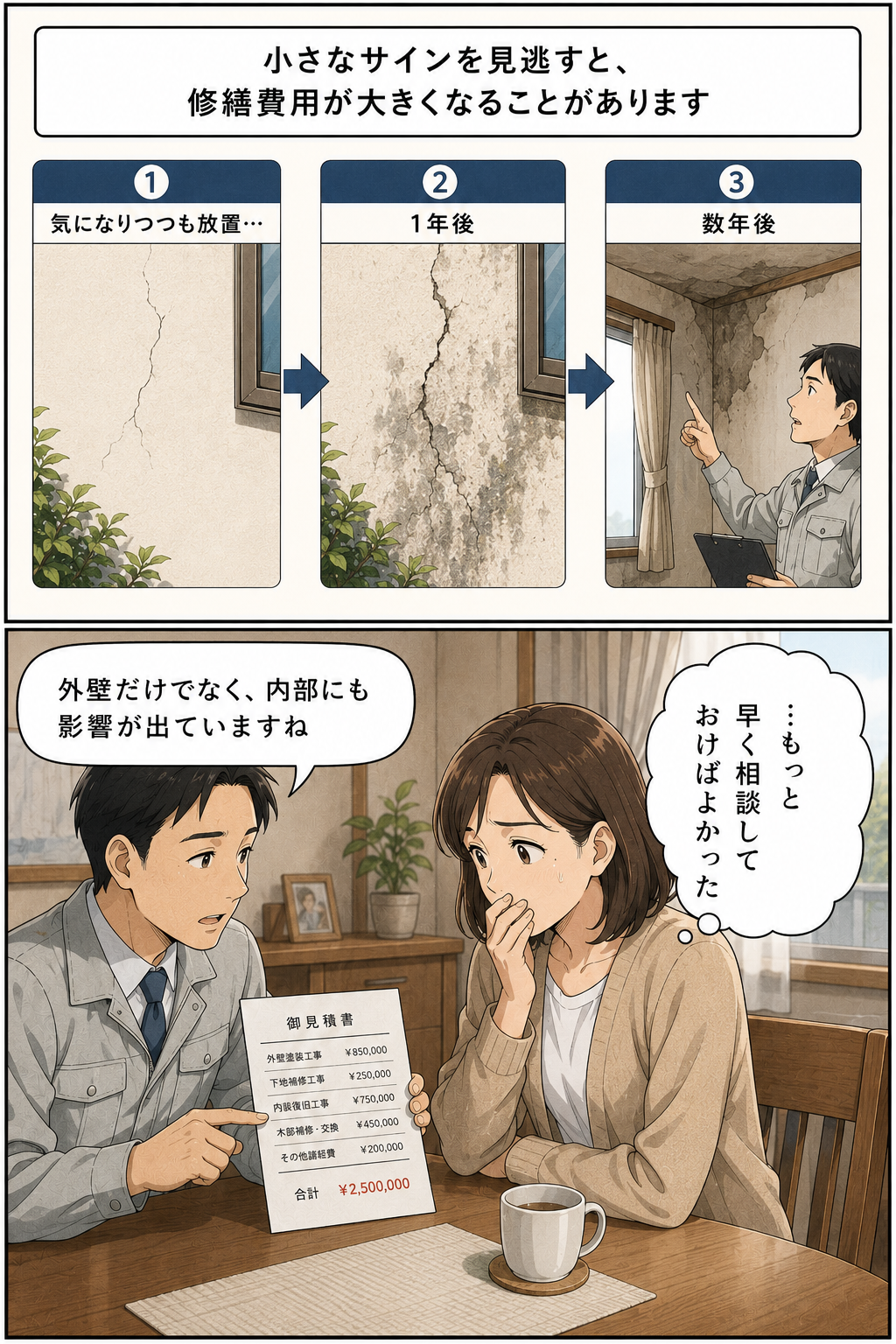 外壁を放置した結果の高額見積もり