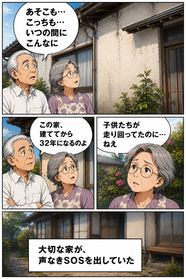 大切な家の劣化に気づく老夫婦