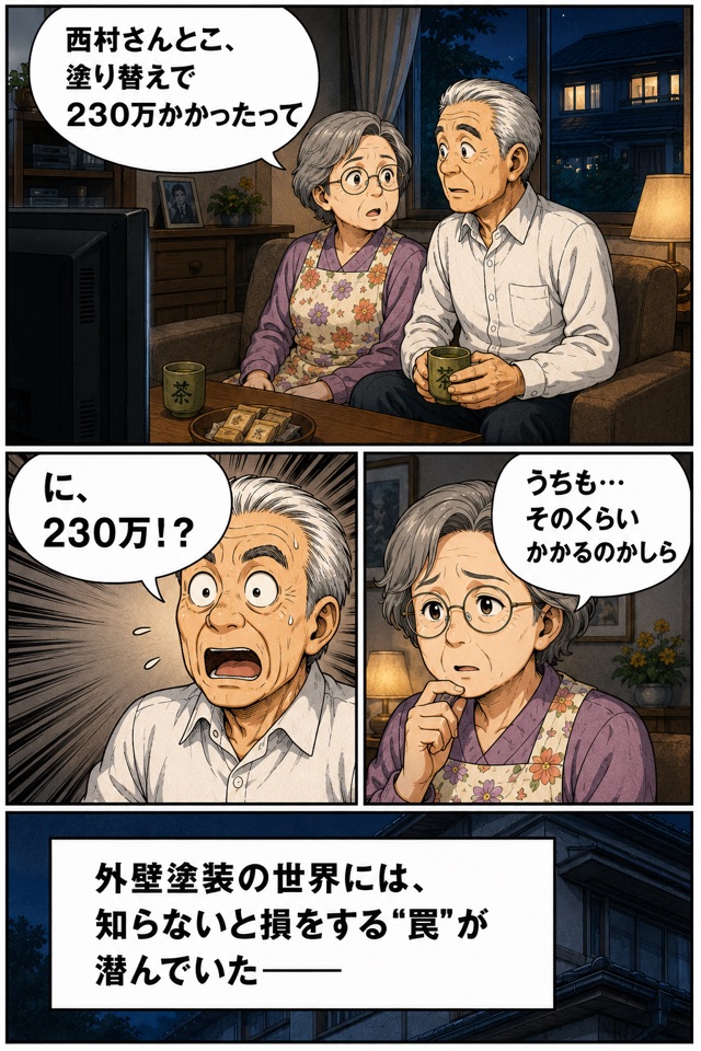 外壁塗装の高額費用に不安になる老夫婦