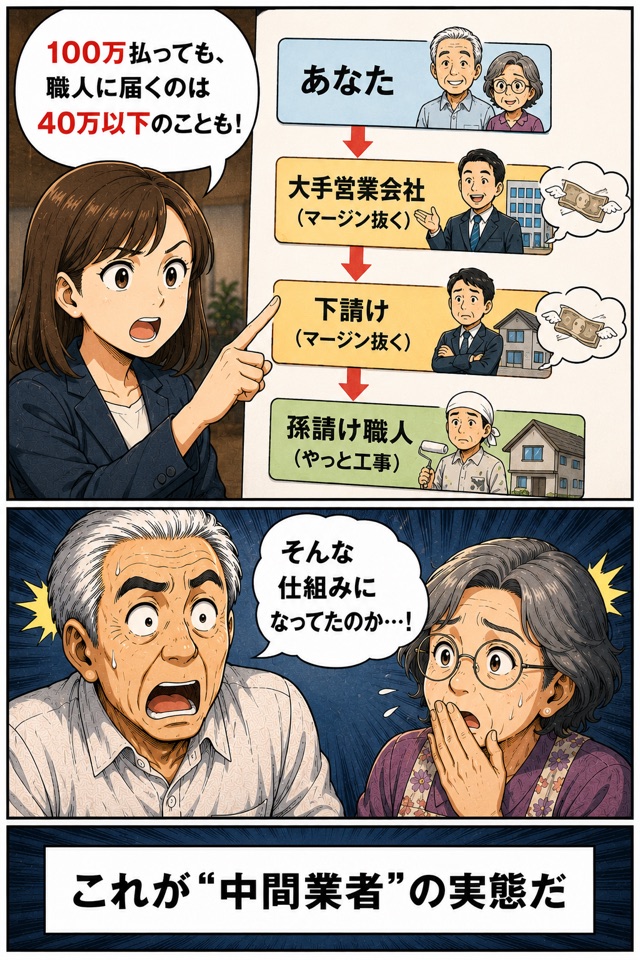 中間業者の仕組みを説明する漫画