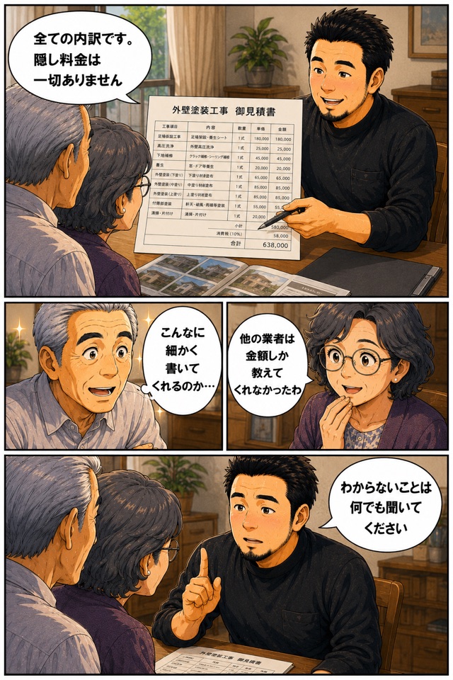 見積もり内訳を丁寧に説明する小野塗装